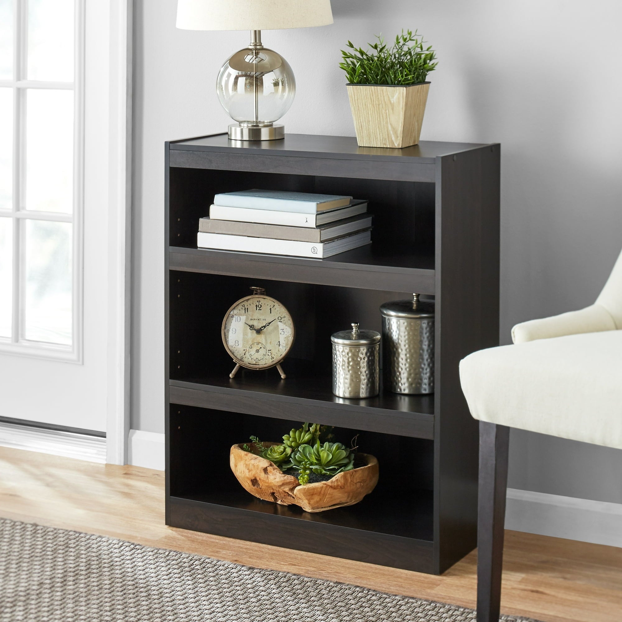 Framed 3-Shelf Bookcase with Adjustable - Bookcase Shelf