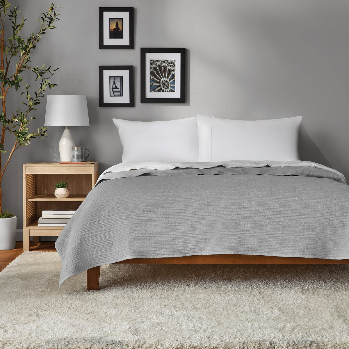 Garment Washed Stripe Quilt - Microfiber Quilt Set