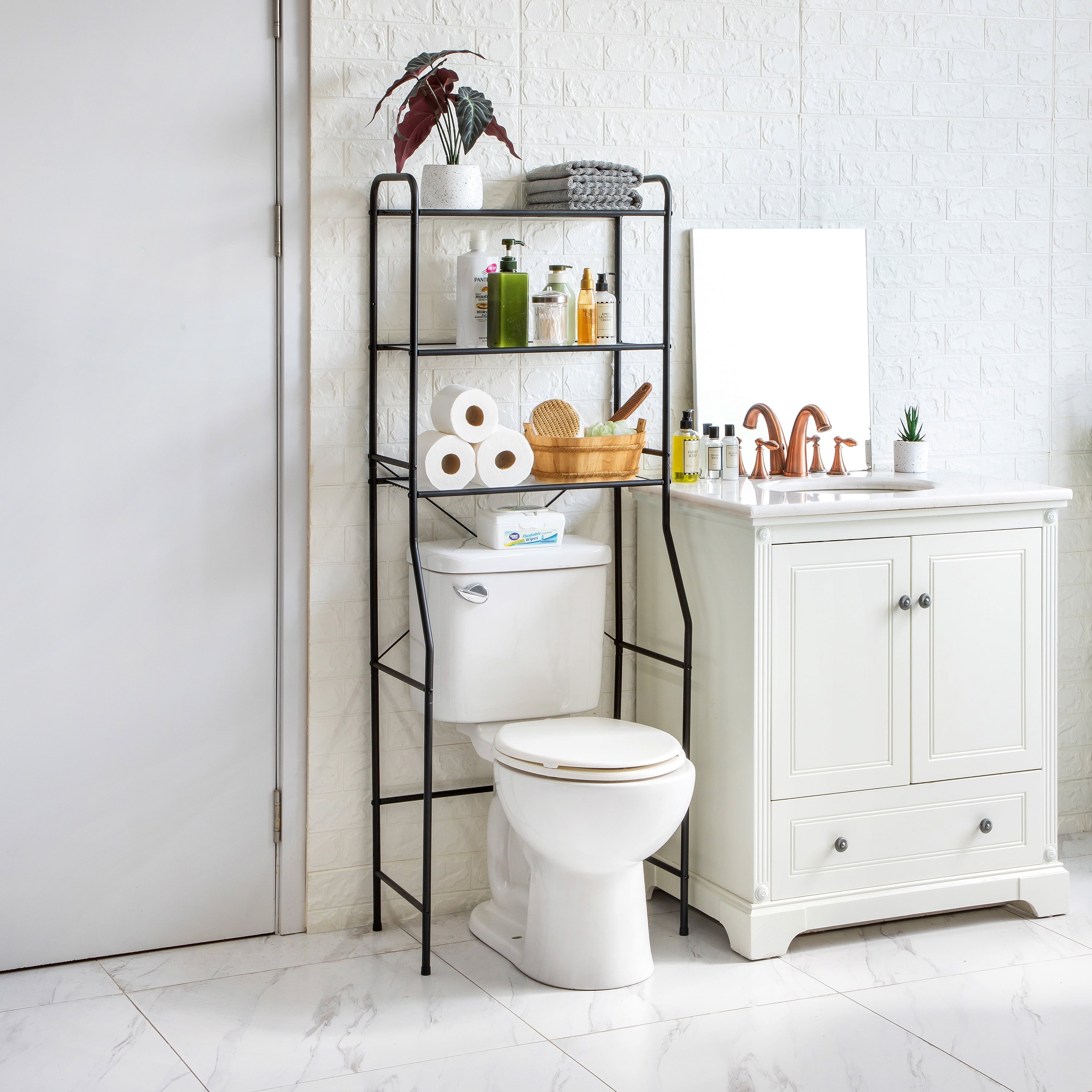 Over-the-Toilet Steel Storage Unit with - Bookcase Shelf