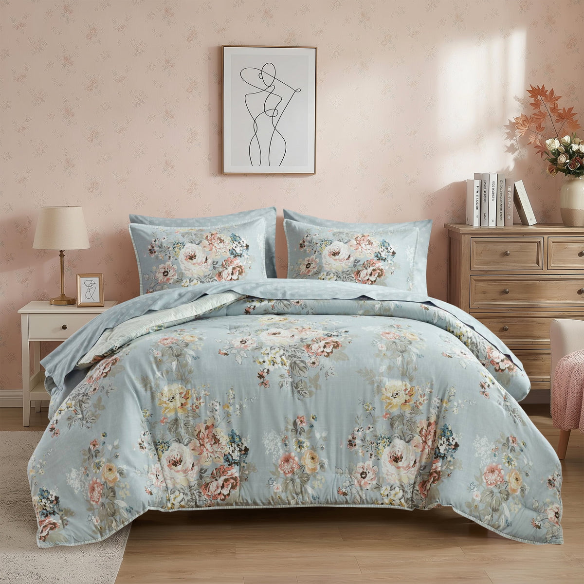 Queen Size Comforter Sets, Pink Vintage - Comforter Set