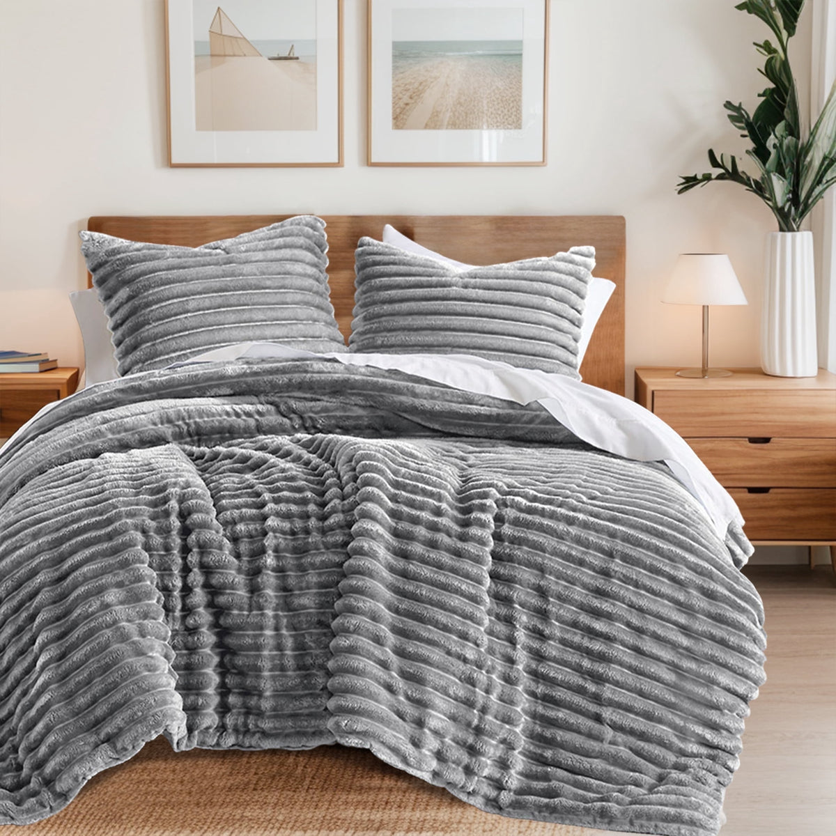 King/Cal King Fluffy Ribbed Plush - Comforter Set