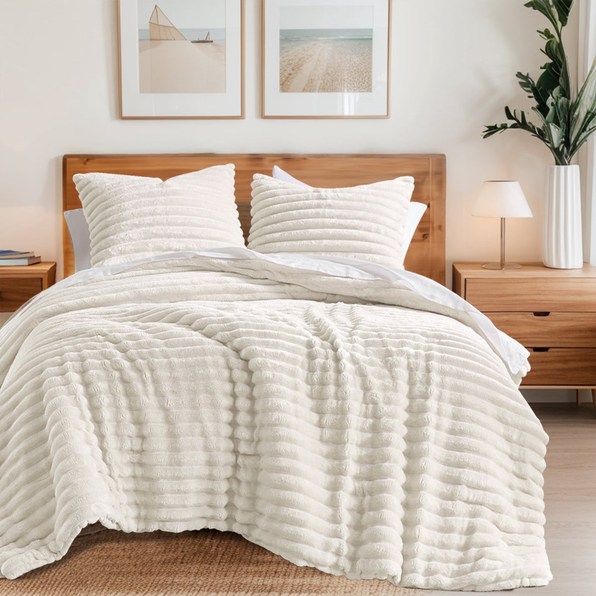 King/Cal King Fluffy Ribbed Plush - Comforter Set