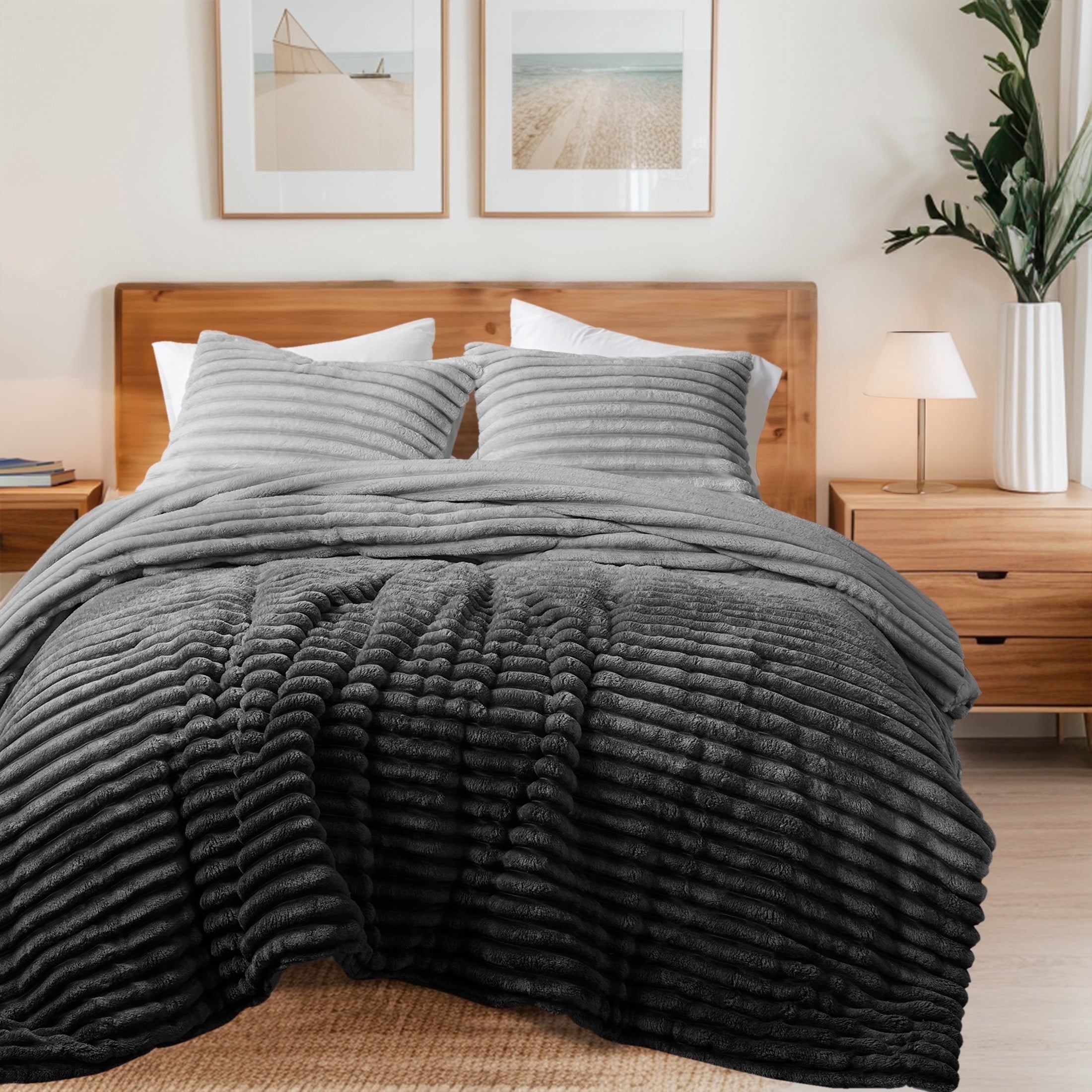 King/Cal King Fluffy Ribbed Plush - Comforter Set