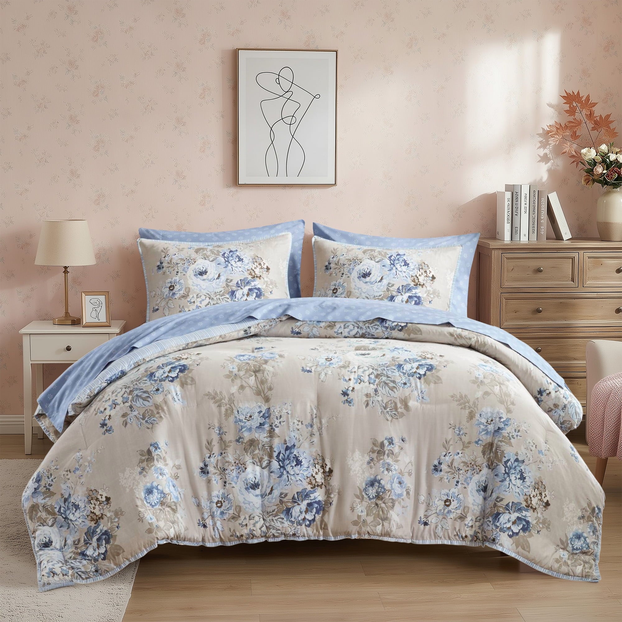 Queen Size Comforter Sets, Pink Vintage - Comforter Set