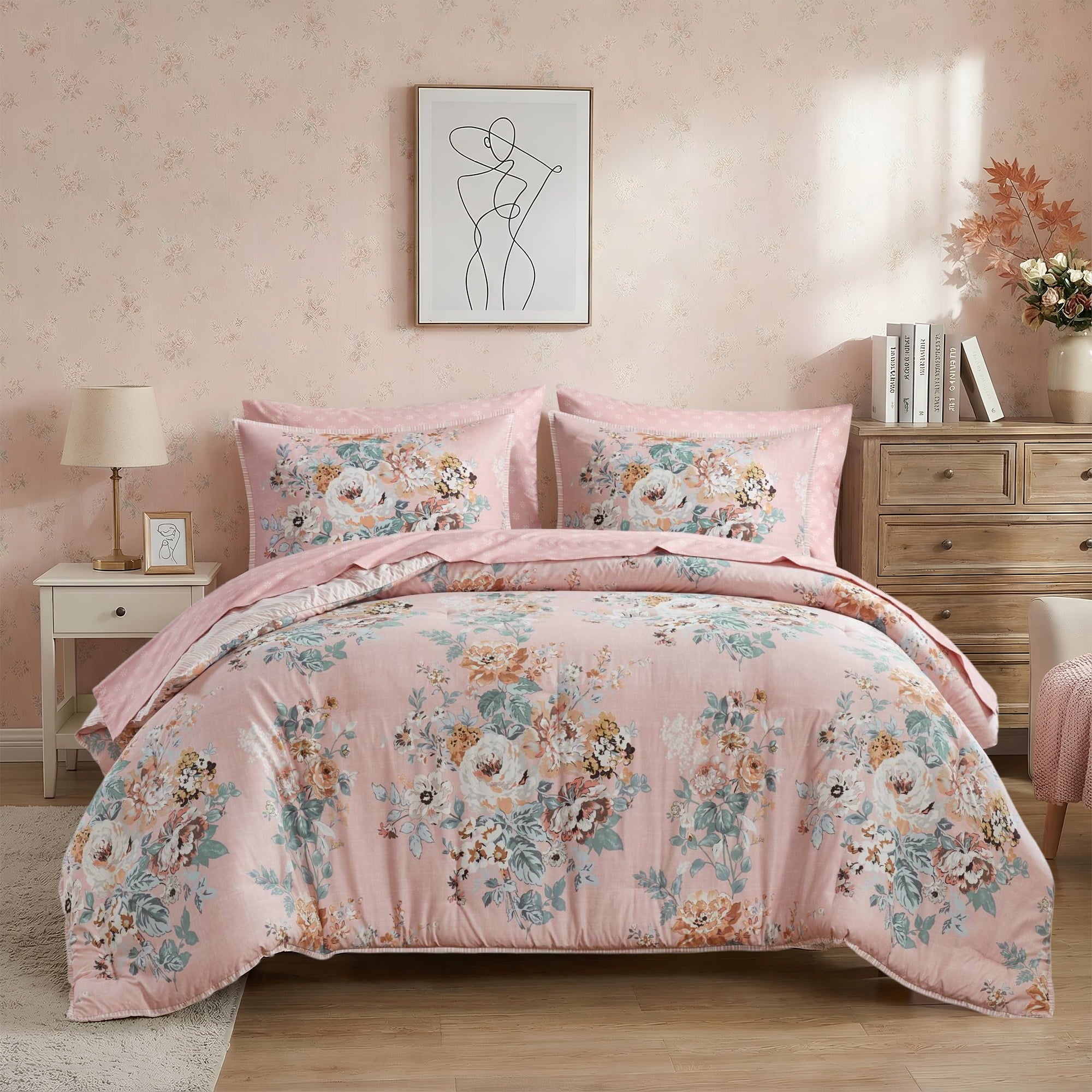 Queen Size Comforter Sets, Pink Vintage - Comforter Set
