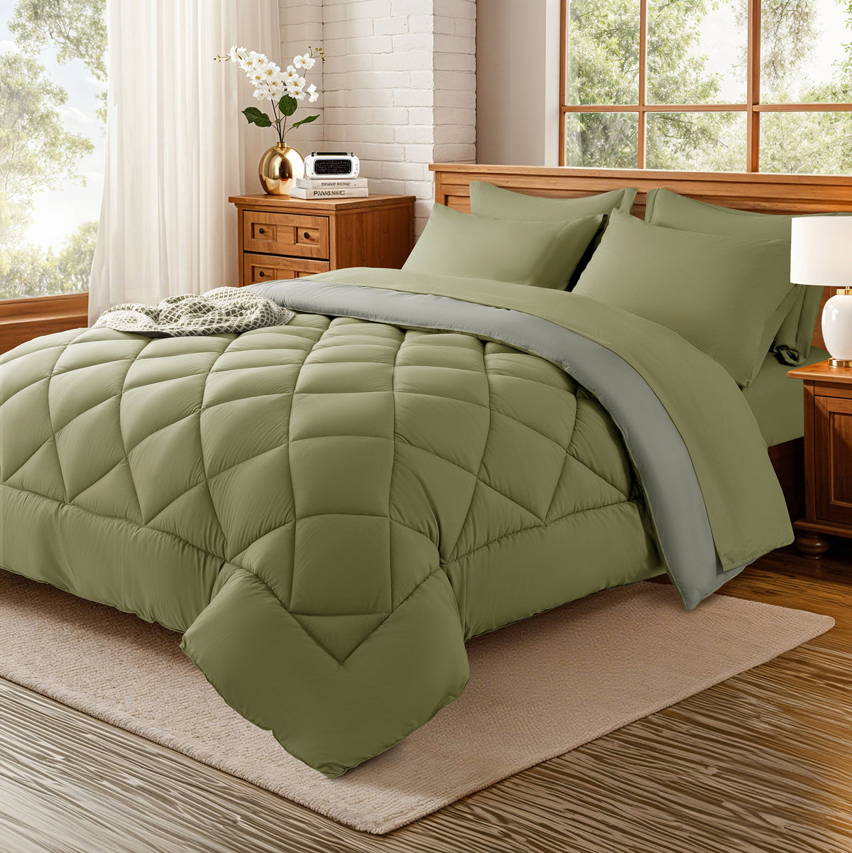 Sonoro Kate Queen Comforter Set Sage - Waterproof Mattress Protector