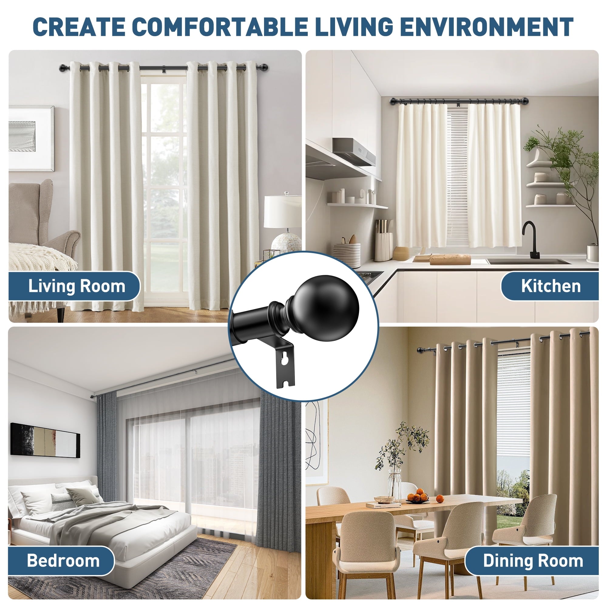 Single Curtain Rods for Windows 32 to - Adjustable Curtain Rod