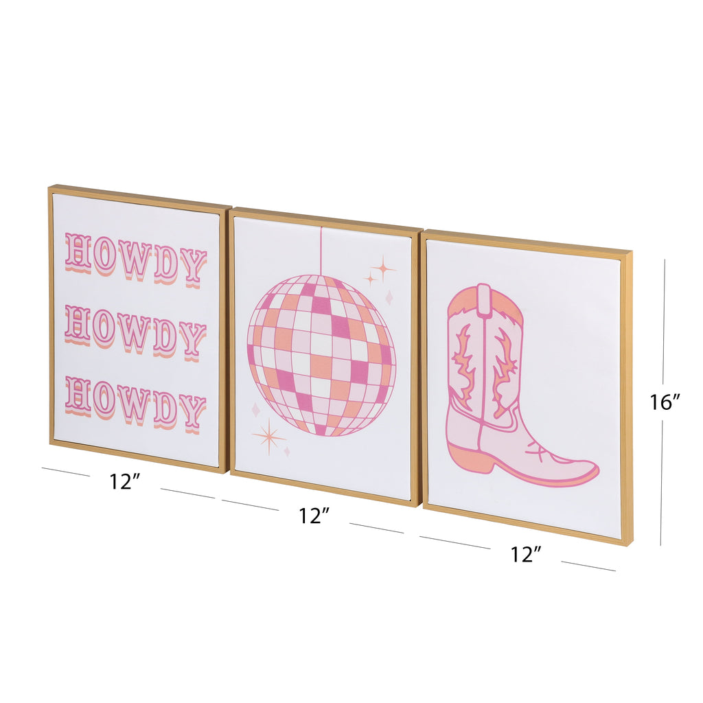 3 Pc Set Pink Western Theme Wall Art, - Dorm Room Essentials