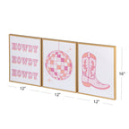 3 Pc Set Pink Western Theme Wall Art, - Dorm Room Essentials