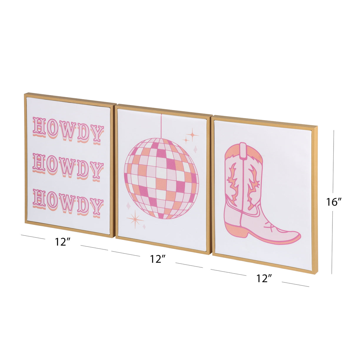 3 Pc Set Pink Western Theme Wall Art, - Dorm Room Essentials