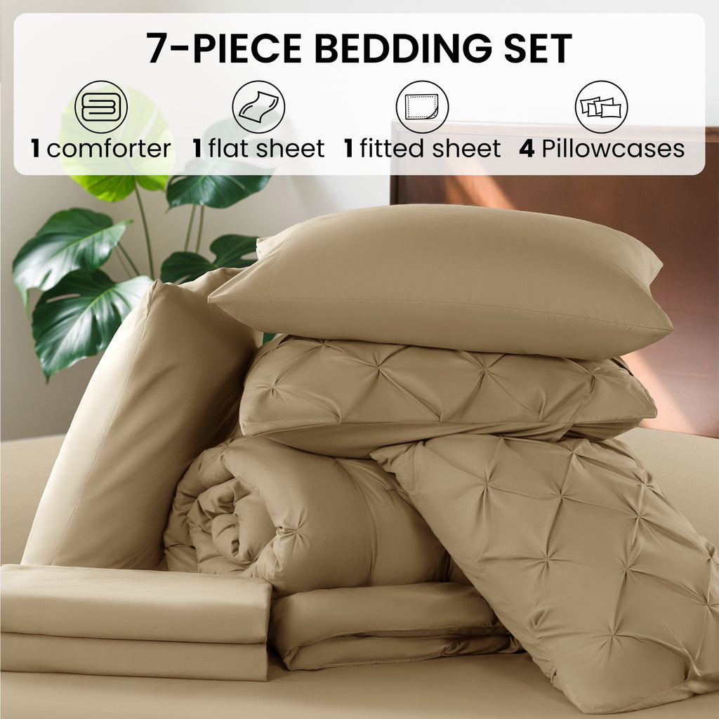 Queen Comforter Set, 7 Pieces Beige - Comforter Set