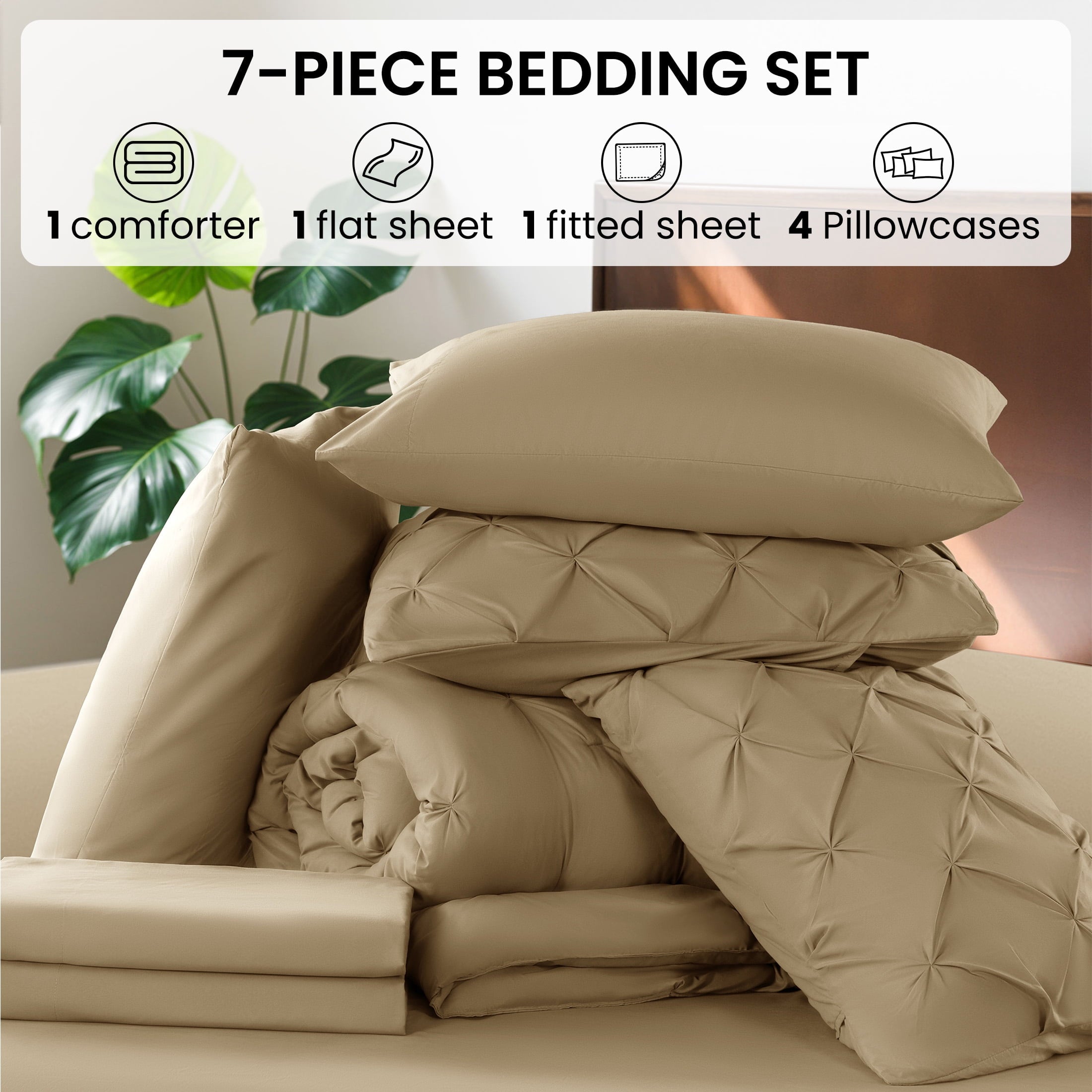 Queen Comforter Set, 7 Pieces Beige - Comforter Set