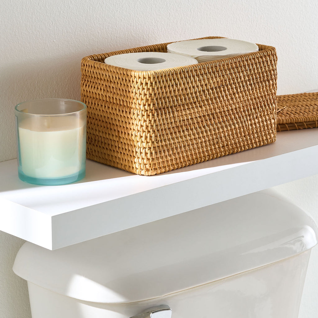 Brown Rattan Organizer Basket with Lid - Dorm Room Essentials