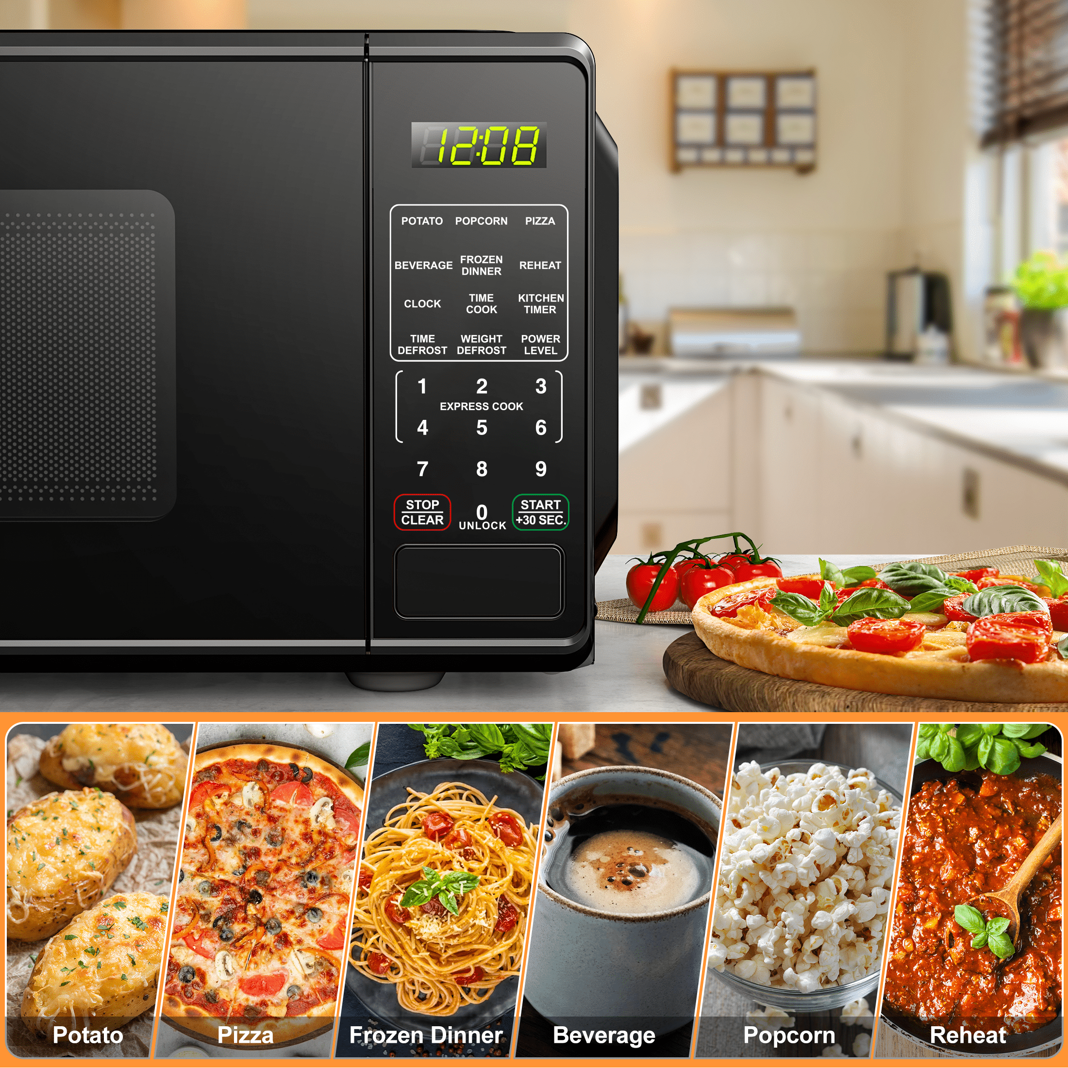 0.7 Cu ft Countertop Microwave Oven, - Dorm Room Essentials
