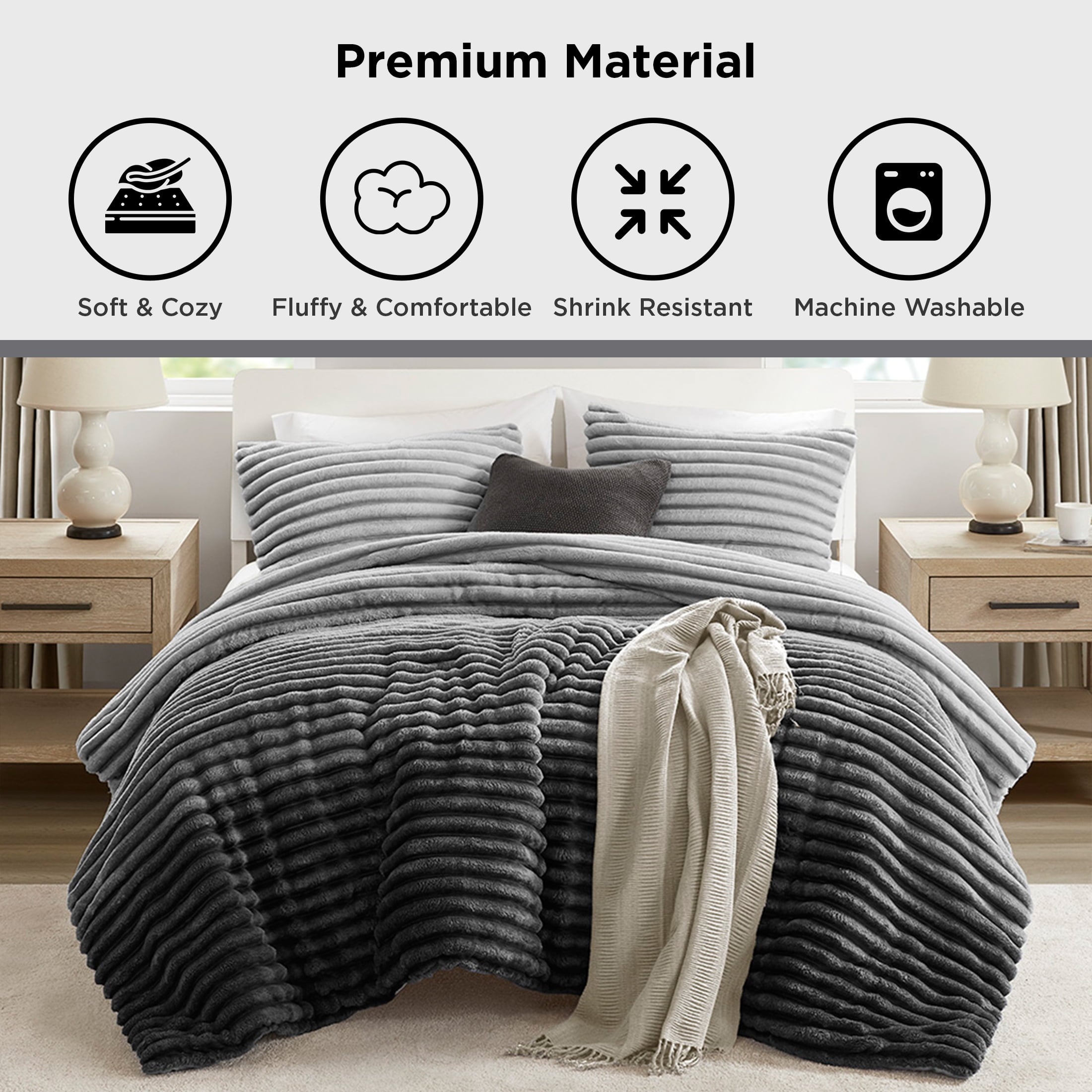 King/Cal King Fluffy Ribbed Plush - Comforter Set