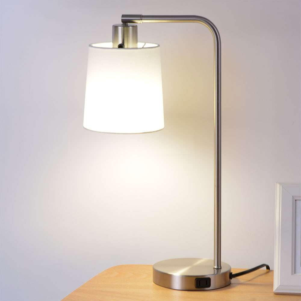 Modern Desk Lamp with Outlet, Brushed - Modern Table Lamp
