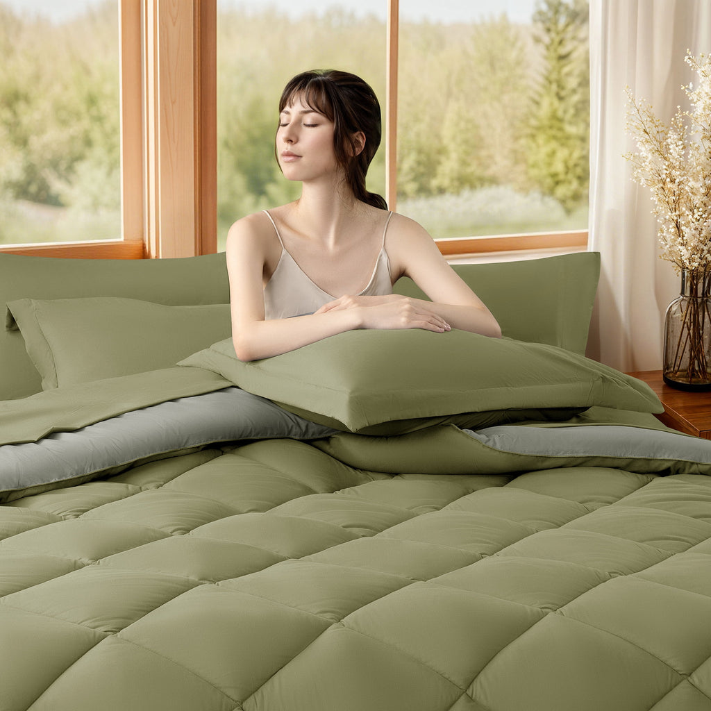 Sonoro Kate Queen Comforter Set Sage - Waterproof Mattress Protector