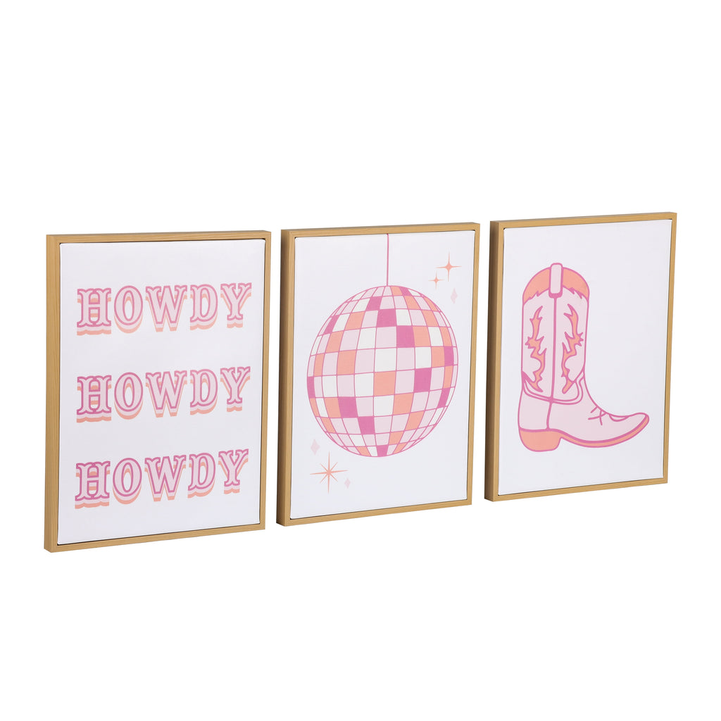 3 Pc Set Pink Western Theme Wall Art, - Dorm Room Essentials