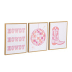 3 Pc Set Pink Western Theme Wall Art, - Dorm Room Essentials