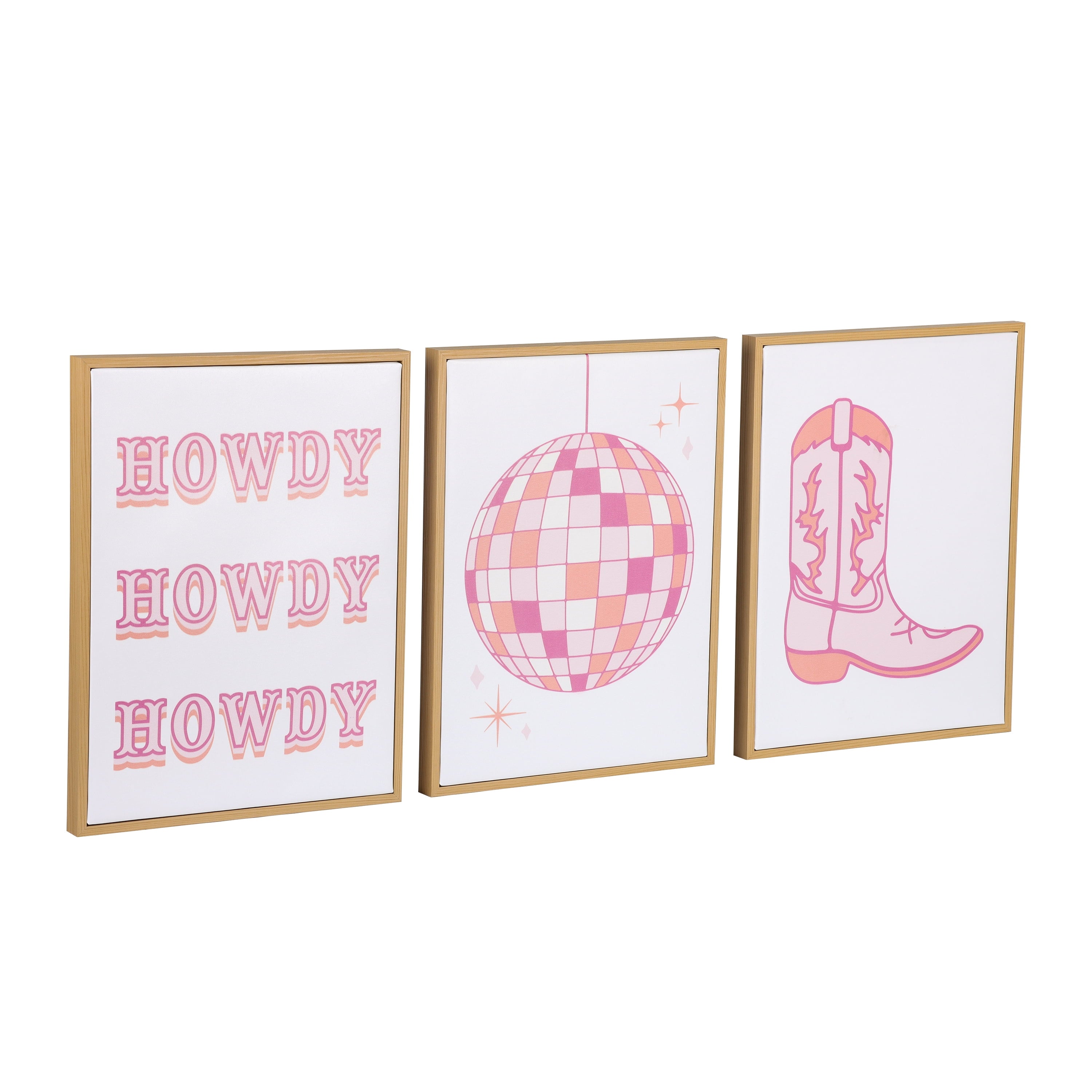 3 Pc Set Pink Western Theme Wall Art, - Dorm Room Essentials
