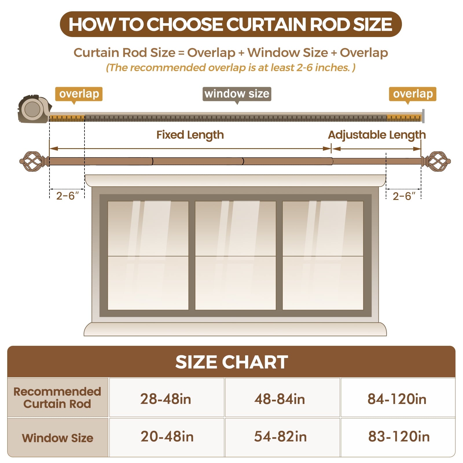 KAMANINA 7/8" Adjustable Single Curtain - Adjustable Curtain Rod