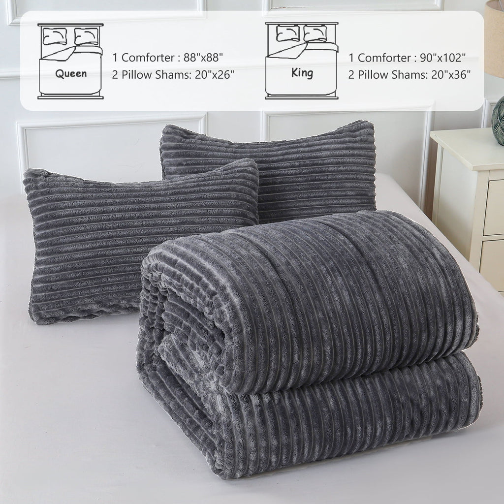 3 Piece Fleece Queen Comforter Set - - Comforter Set