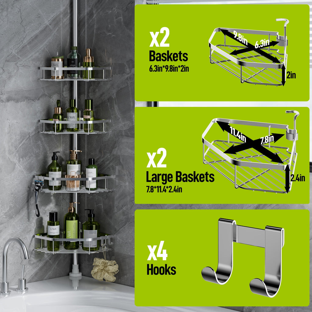 LazySpin 4-Tier Corner Shower Caddy - Dorm Room Essentials