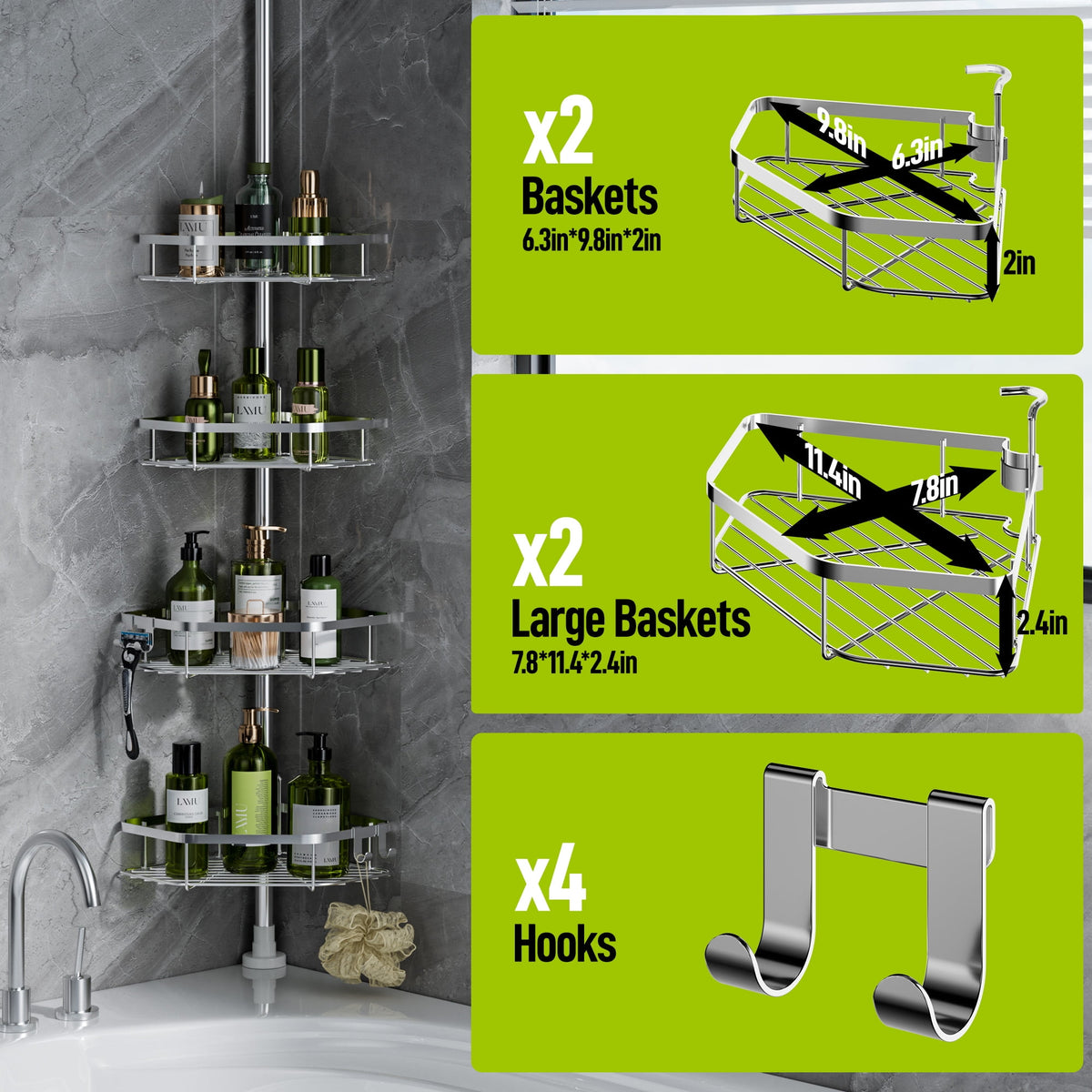 LazySpin 4-Tier Corner Shower Caddy - Dorm Room Essentials