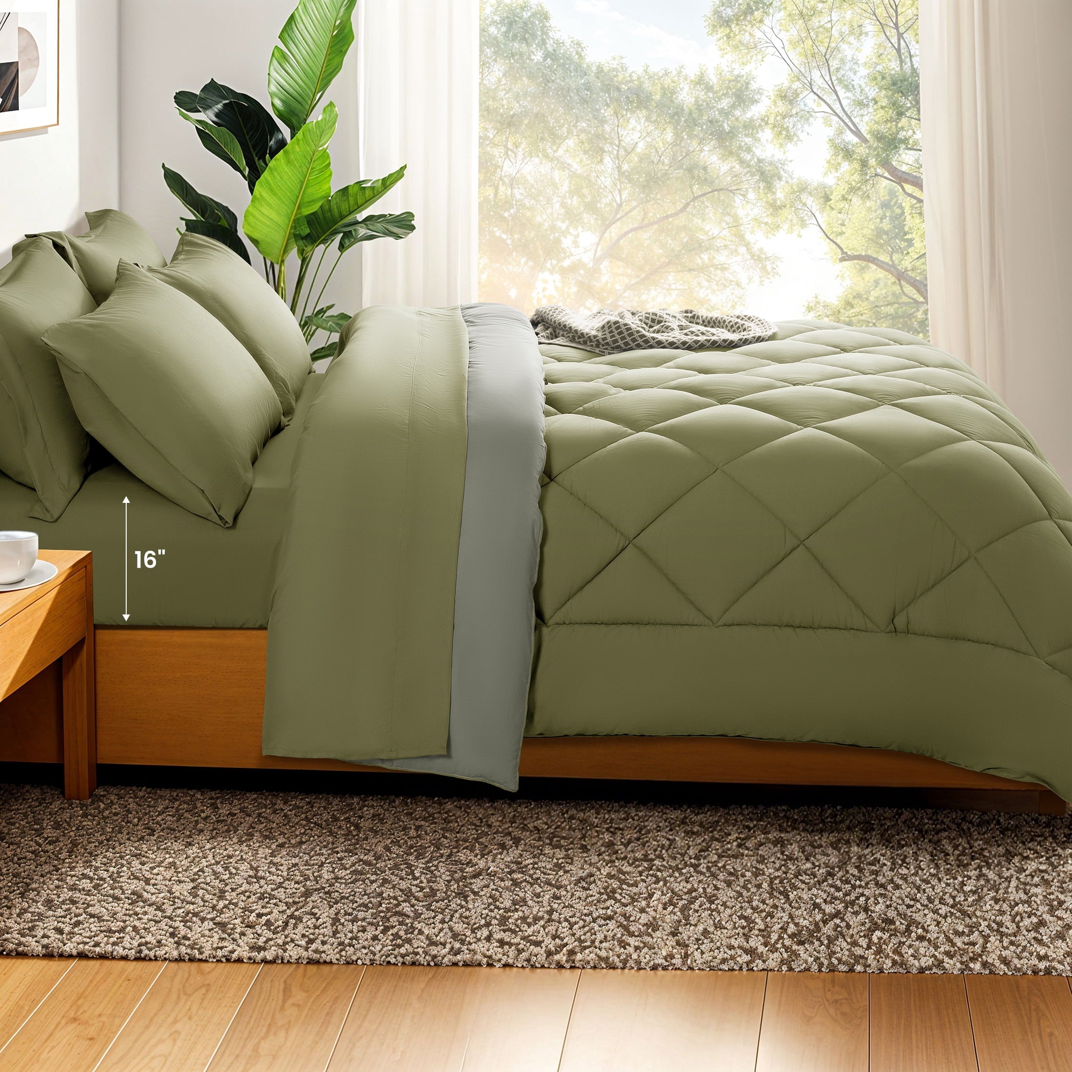 Sonoro Kate Queen Comforter Set Sage - Waterproof Mattress Protector