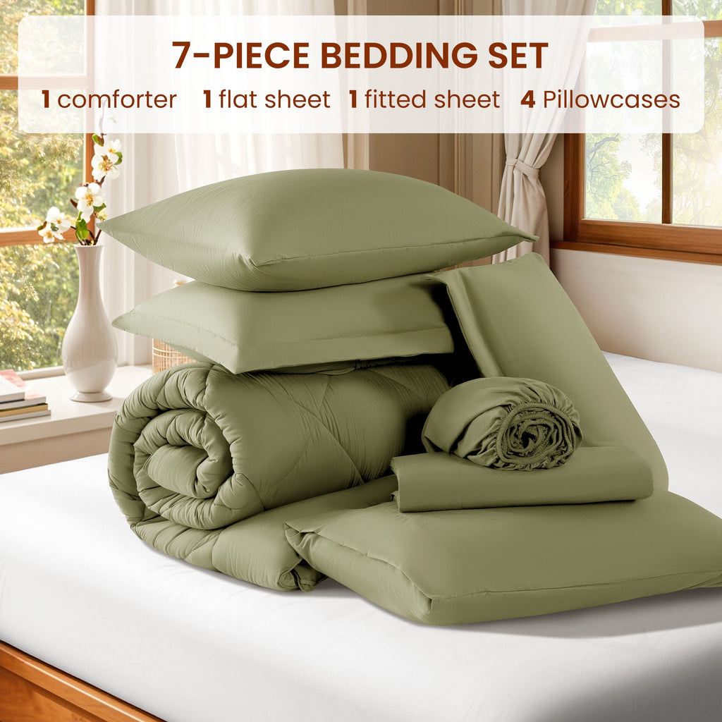Sonoro Kate Queen Comforter Set Sage - Waterproof Mattress Protector