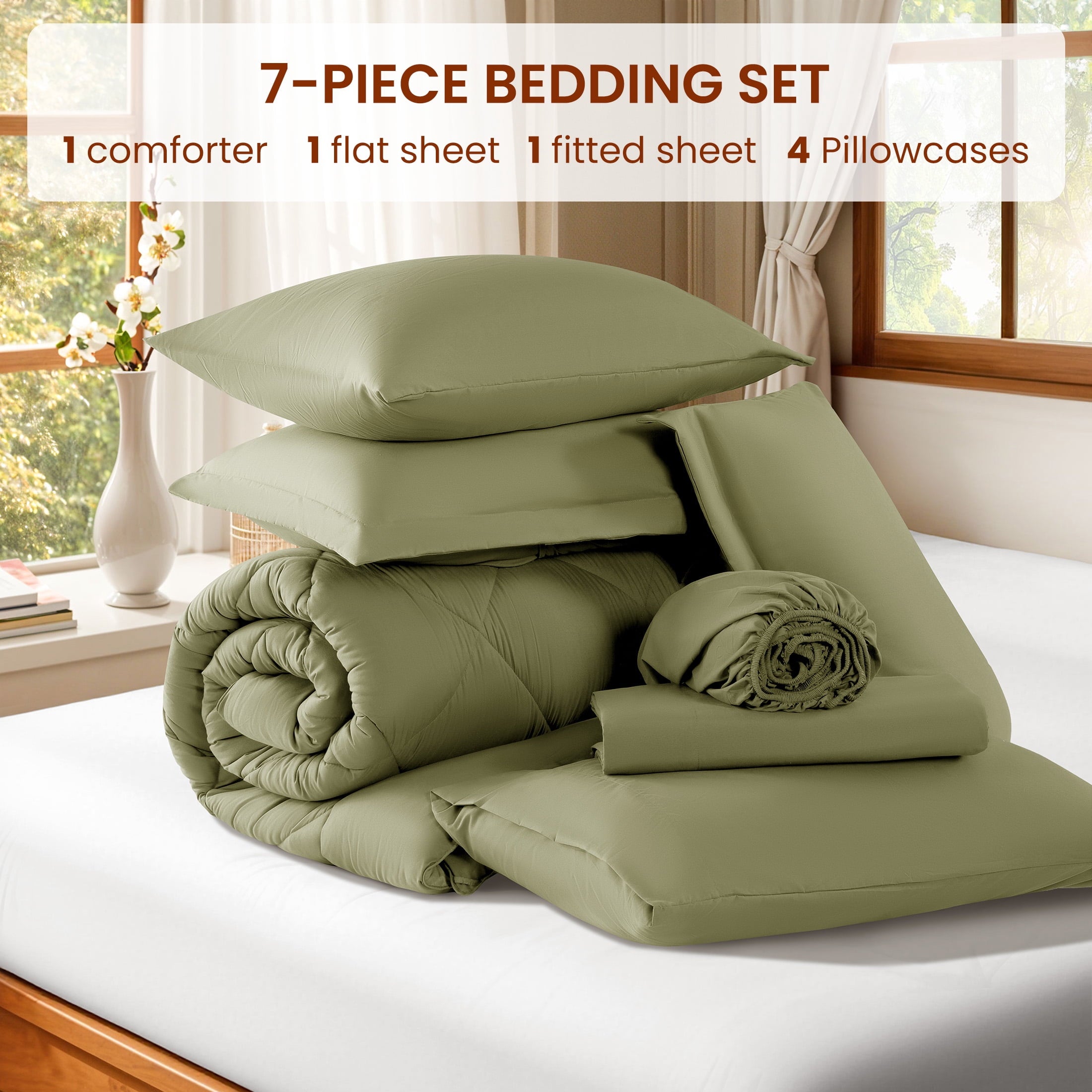 Sonoro Kate Queen Comforter Set Sage - Waterproof Mattress Protector