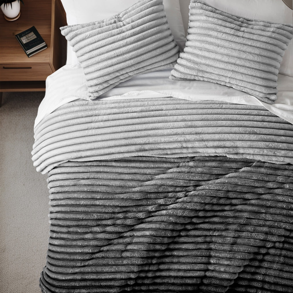 King/Cal King Fluffy Ribbed Plush - Comforter Set