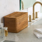 Brown Rattan Organizer Basket with Lid - Dorm Room Essentials
