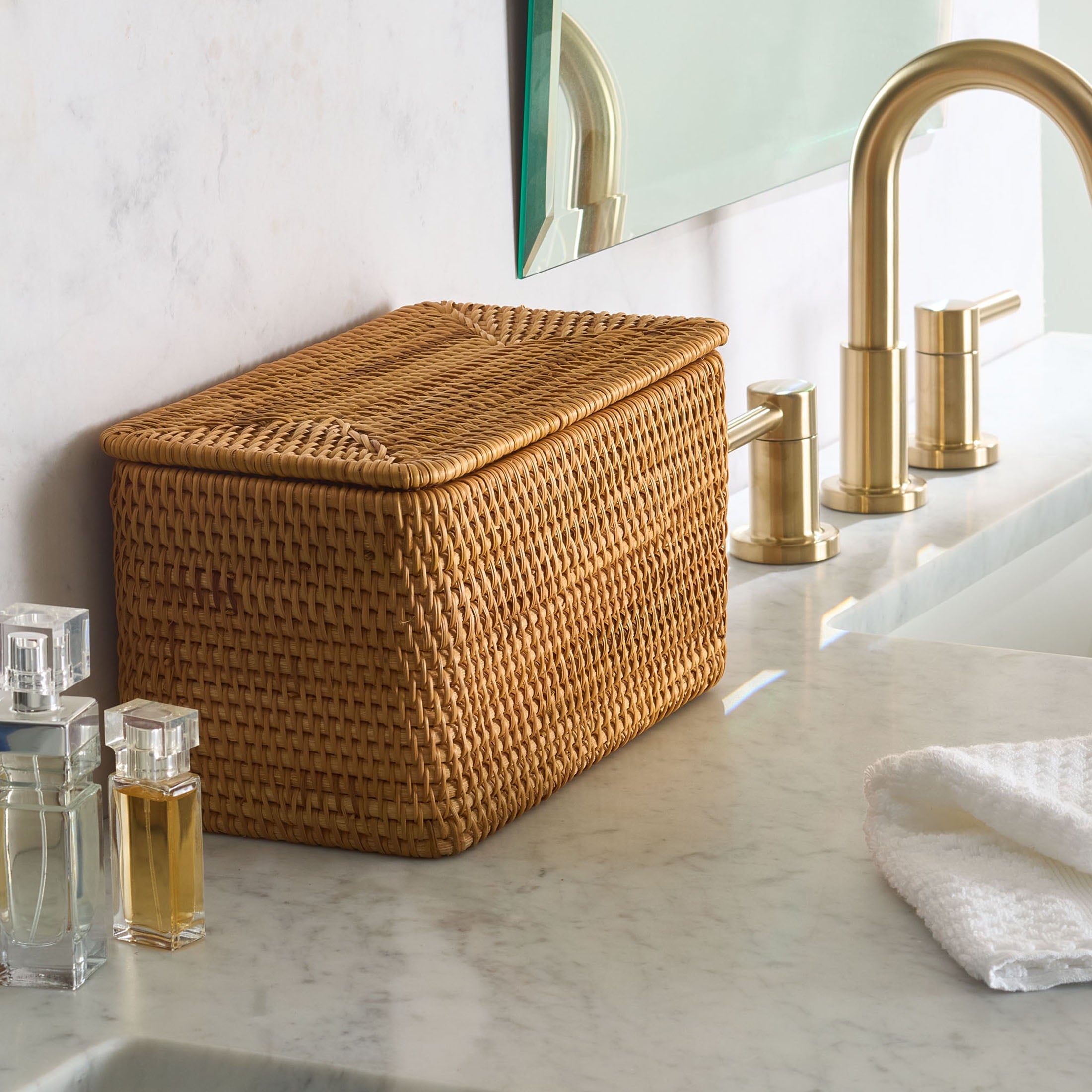 Brown Rattan Organizer Basket with Lid - Dorm Room Essentials
