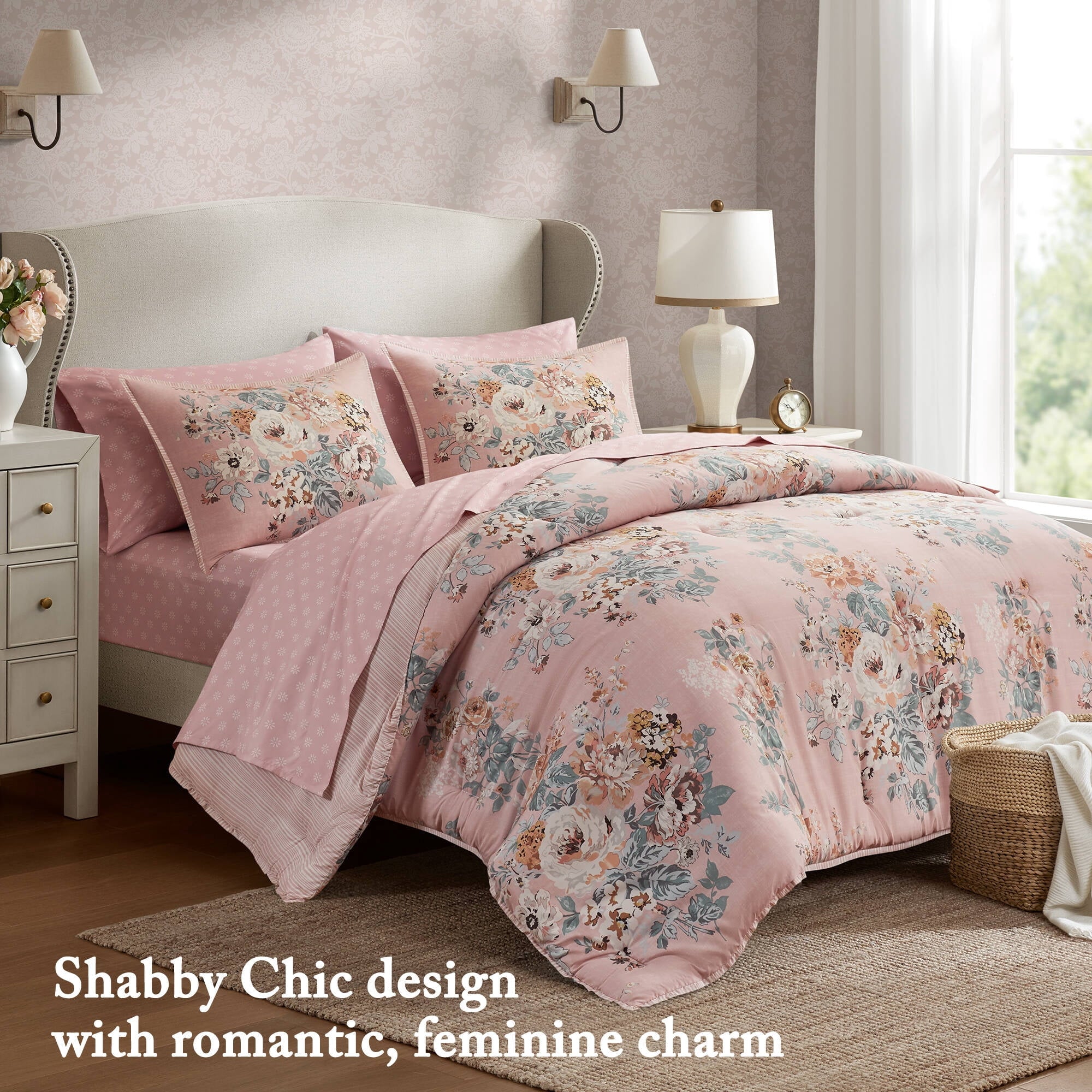 Queen Size Comforter Sets, Pink Vintage - Comforter Set