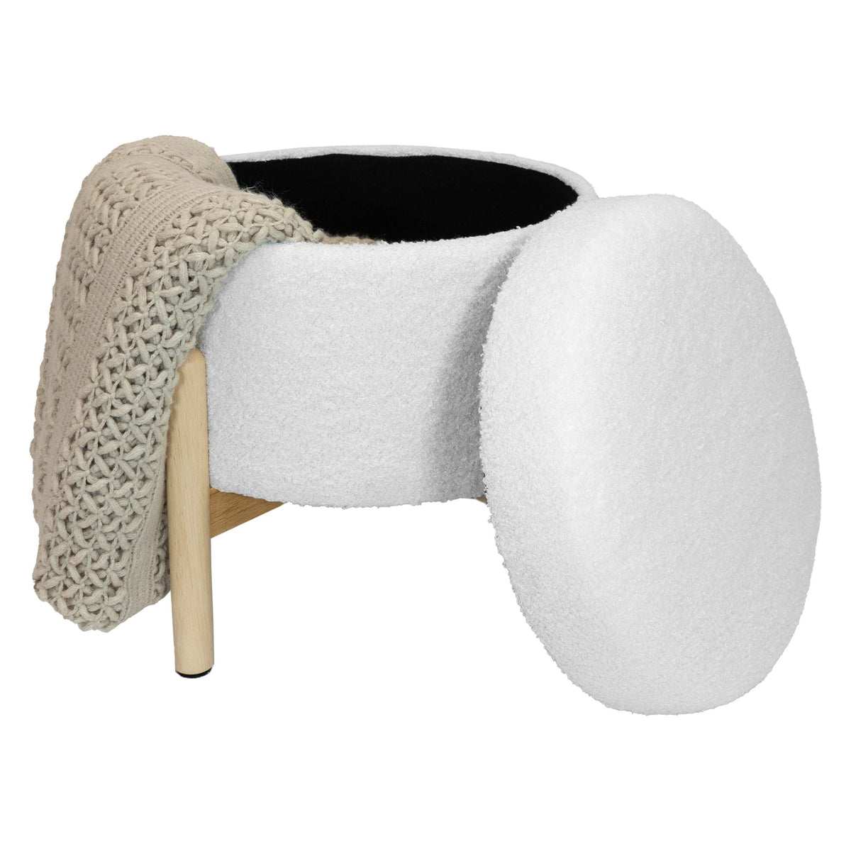 Modern Dowel Ottoman, Cream Boucle - Dorm Room Essentials