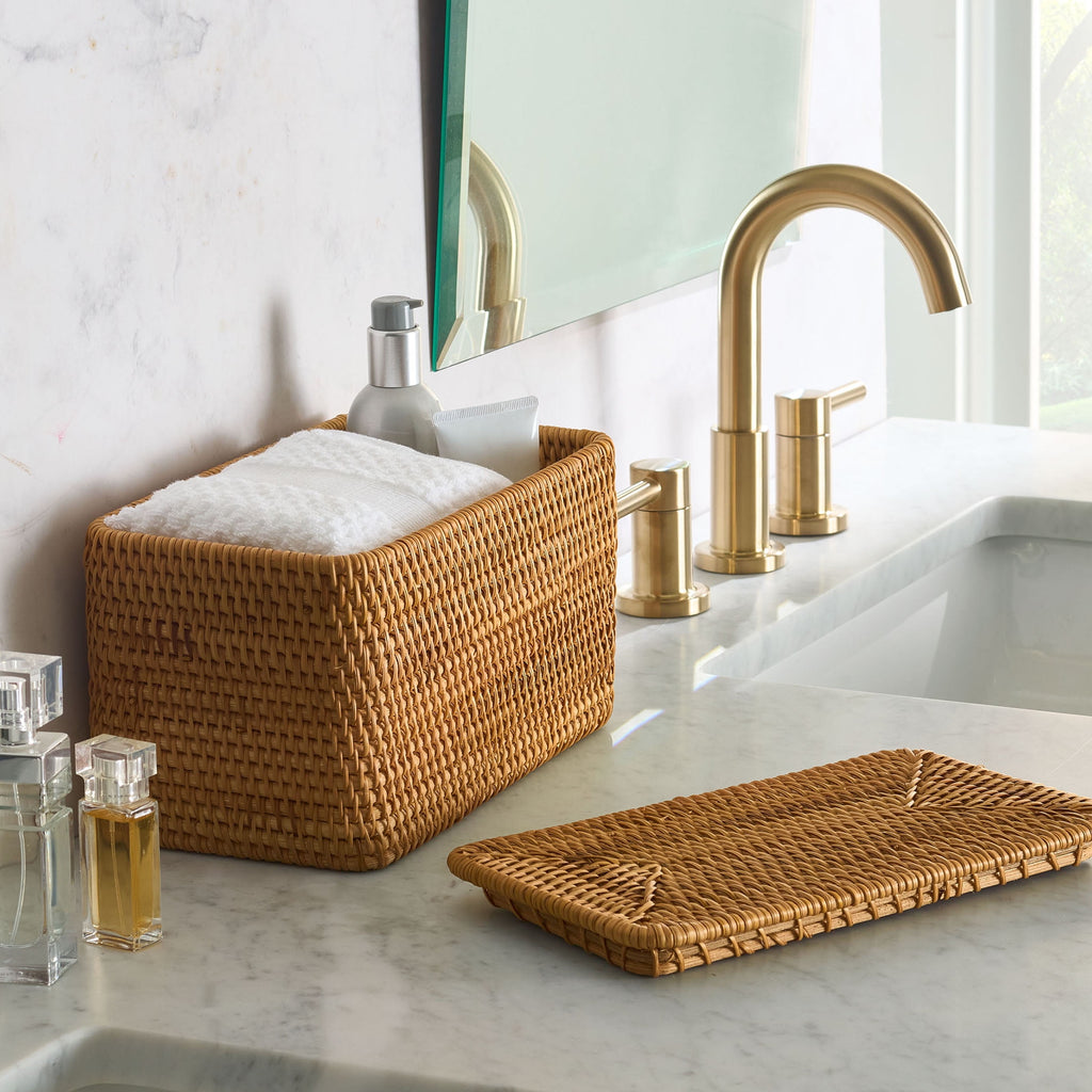 Brown Rattan Organizer Basket with Lid - Dorm Room Essentials