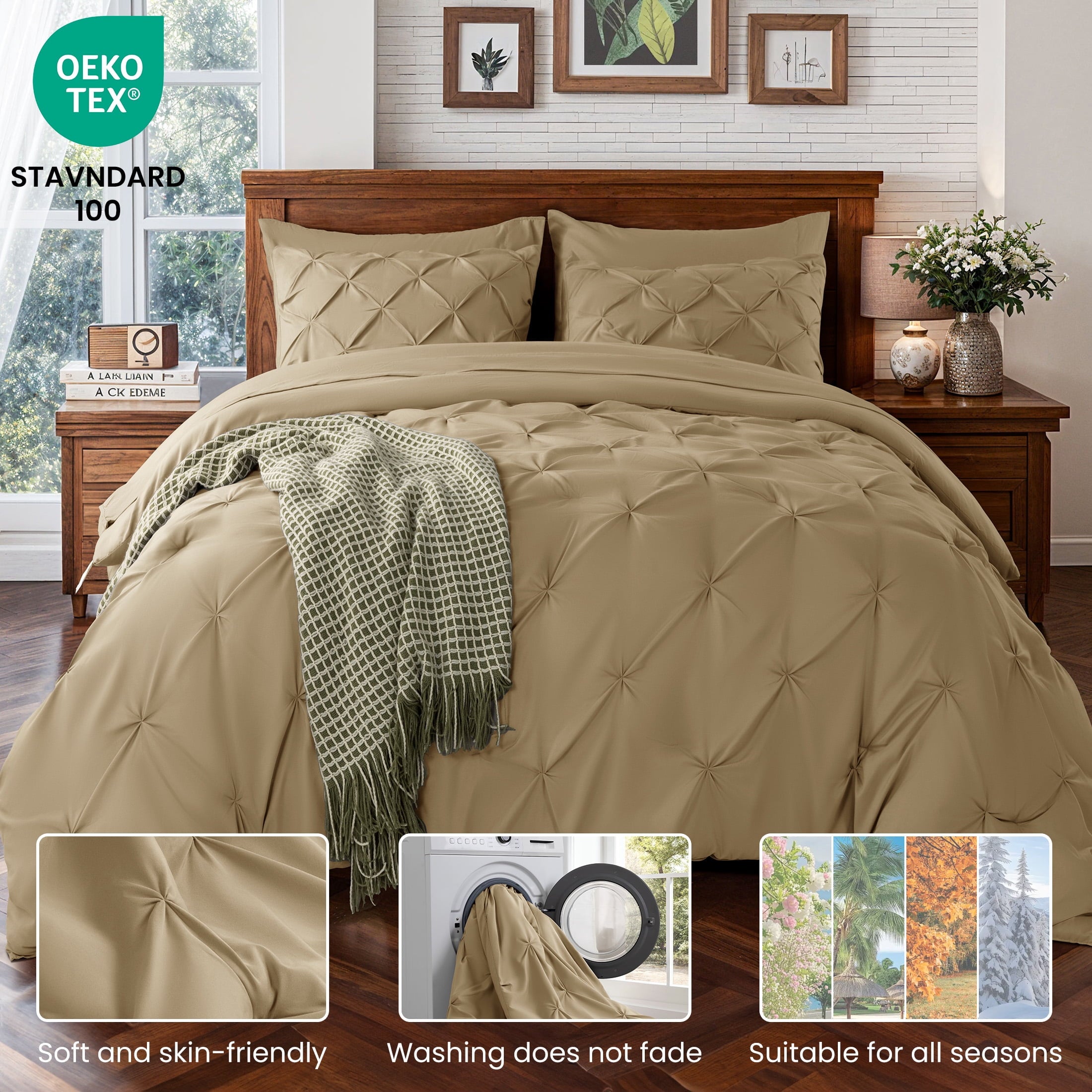 Queen Comforter Set, 7 Pieces Beige - Comforter Set