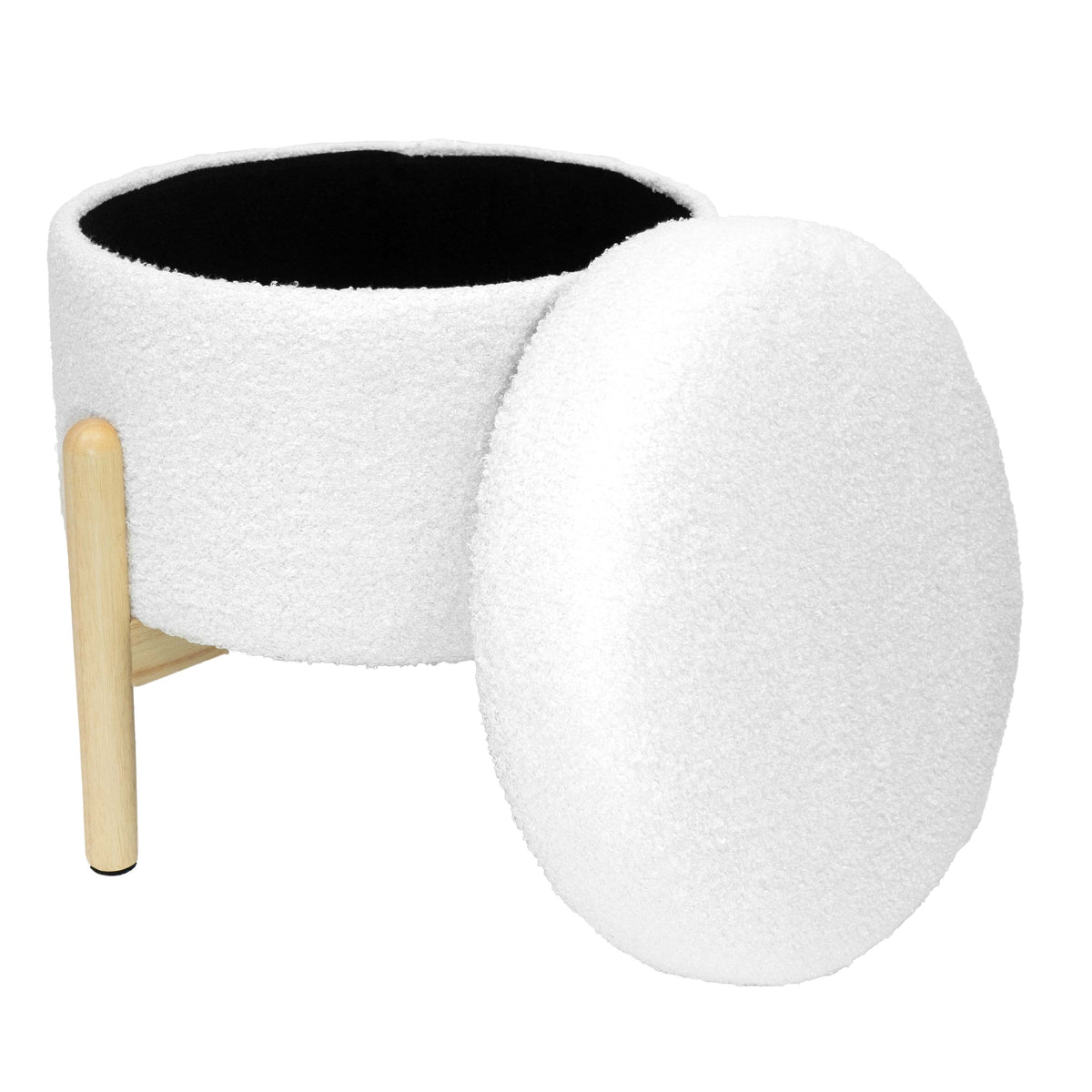 Modern Dowel Ottoman, Cream Boucle - Dorm Room Essentials