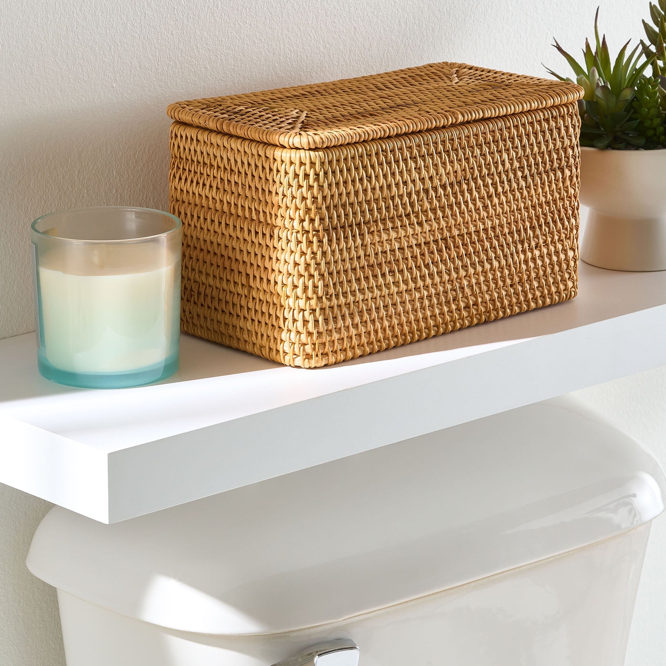 Brown Rattan Organizer Basket with Lid - Dorm Room Essentials