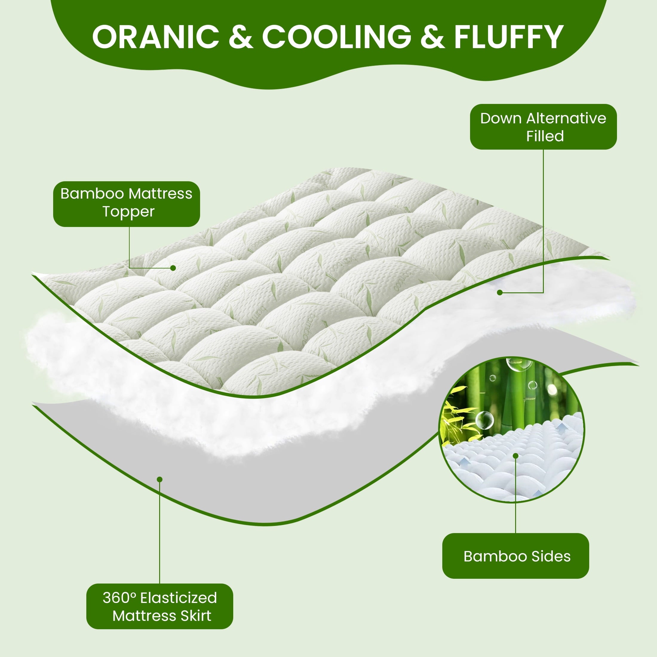 Cooling Bamboo Mattress Topper, 900GSM - Cooling Mattress Topper