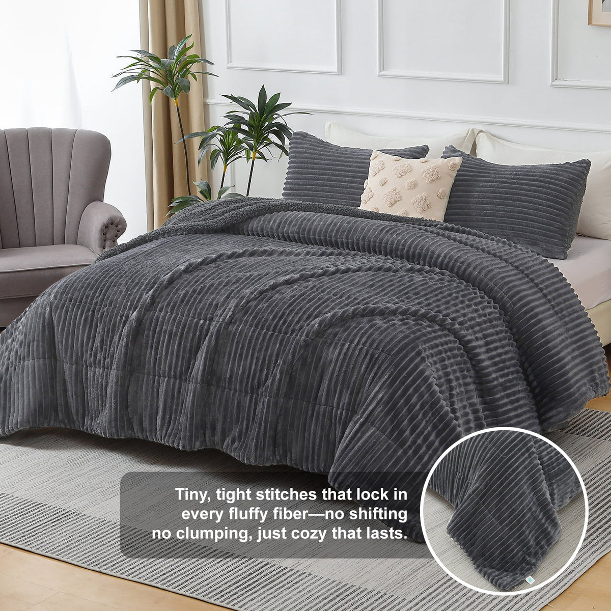 3 Piece Fleece Queen Comforter Set - - Comforter Set